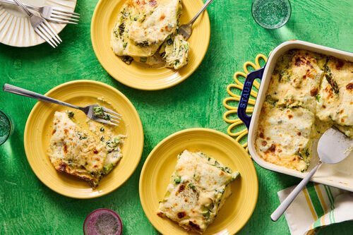 Creamy Spring Vegetable & Pesto Lasagna