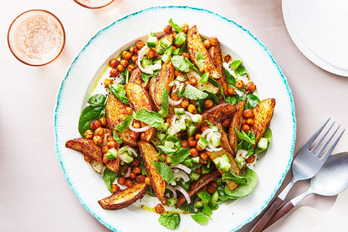 Harissa Chickpeas & Potatoes with Salmon