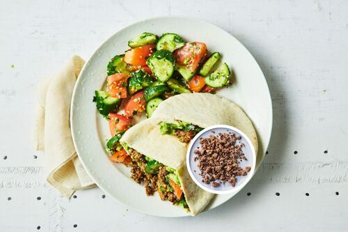 Beef Kofta and Pea Hummus Pita Pockets