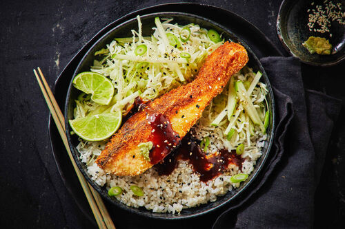Salmon Katsu and Sticky Sesame Rice