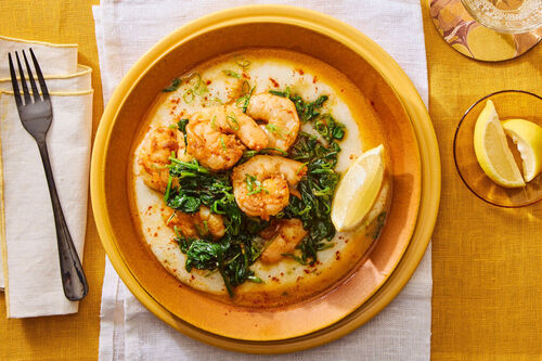 Lemony Paprika Jumbo Shrimp & Grits