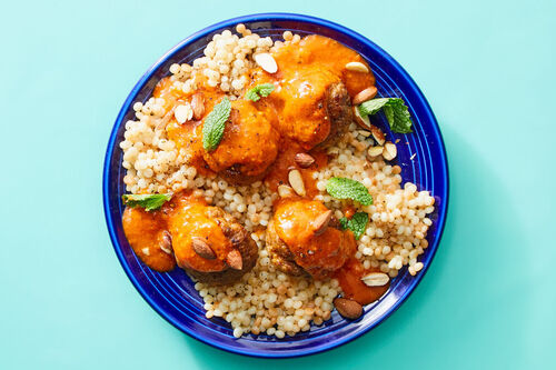 Harissa Turkey Meatballs in Red Pepper Sauce