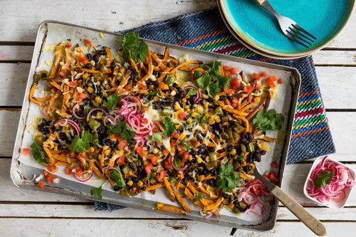 Süßkartoffelpommes Nacho-Style