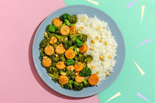 Gebakken kipworstjes met broccoli