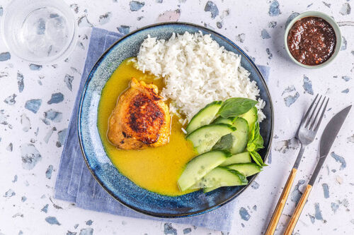 Indonesisches Brathähnchen mit Jasminreis