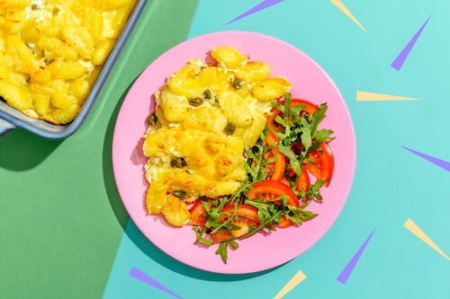 Gnocchigratin mit Kapern und Käsekruste