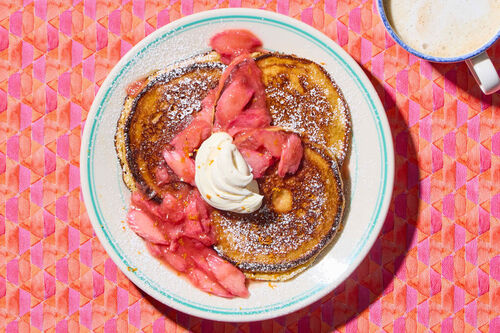 Cornmeal Pancakes with Rhubarb Compote