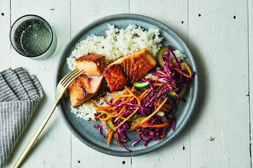 Teriyaki Salmon and Rainbow Slaw