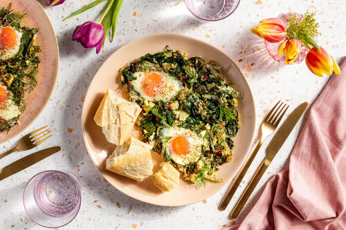 Groene shakshuka met feta en spinazie