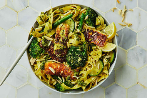 15-Min Haloumi and Pesto Fettuccine