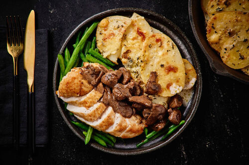 Deluxe Roast Chicken and Parmesan Potato Bake