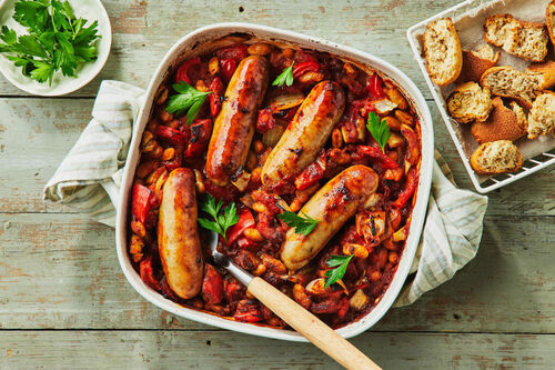 Easy Baked Catalonian Sausage and Bean Stew