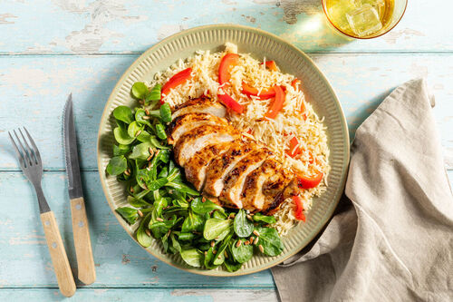 Chili-Hähnchen auf Paprikareis