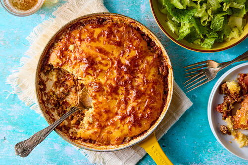 Beef Tamale Pie with Cheesy Cornbread Crust