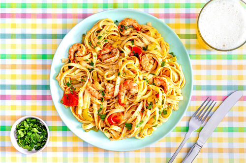 Hartige tagliatelle met garnalen
