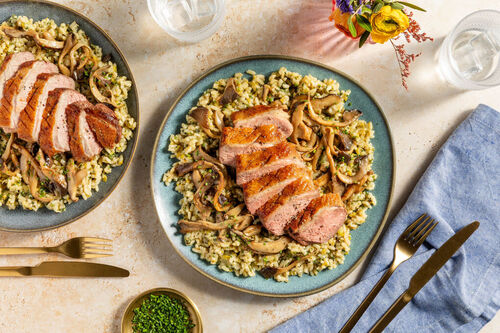 Malse eendenborst met luxe paddenstoelen