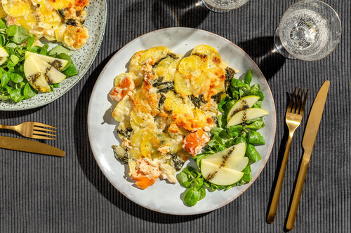 Ovenschotel met zalm en spinazie