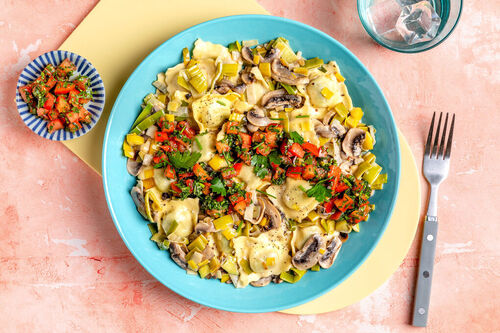 Tortelli met gebakken champignons