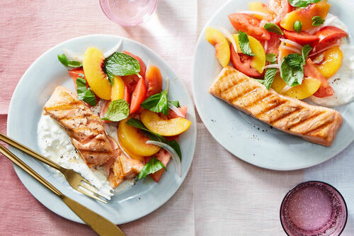 Grilled Wild Salmon & Tomato-Peach Salad