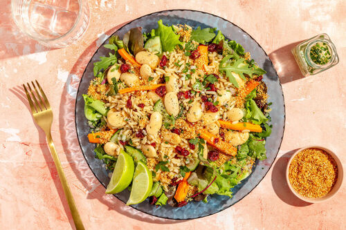 Bonensalade met bruine rijst en kokosrasp