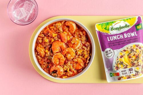 Snelle garnalen-jambalaya-bowl