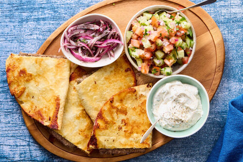 Lamb Arayes with Yogurt-Tahini Sauce