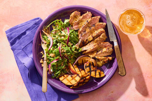 Grilled Paprika Pork Chops with Peaches