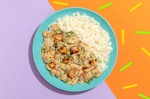 Champignon-Stroganoff mit Spinat