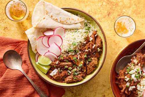 Chile Colorado with Cilantro-Lime Cauli Rice