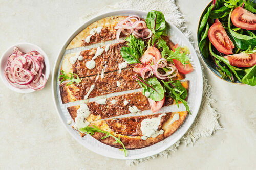 Lamb Lahmacun Pita and Tomato Salad