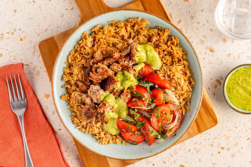 Reispfanne mit Putenhack griechische Art