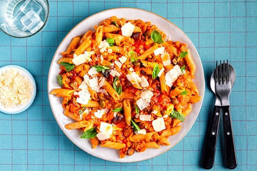 High protein-pasta met vegetarische bolognese