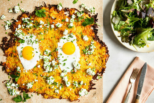 Rösti uit de oven met feta en ei