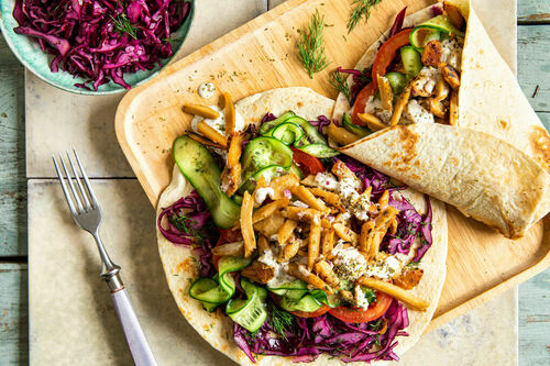 Wraps met vegan kipstukjes