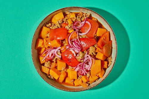 Varkensgehaktpannetje met zoete aardappel