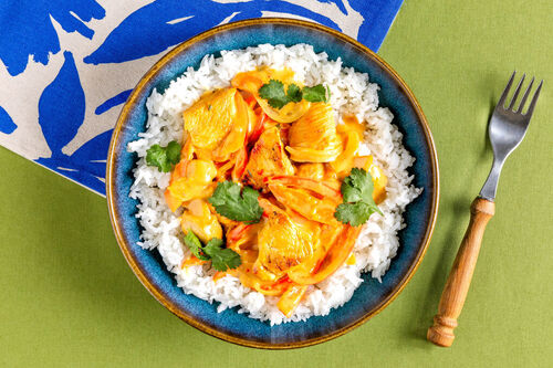 Curry met bio-kip en zoete chilisaus
