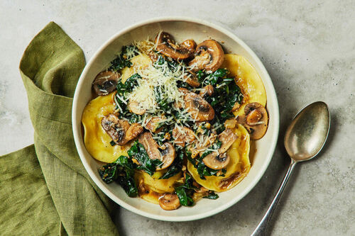 Fast Mushroom and Prosciutto Ravioli
