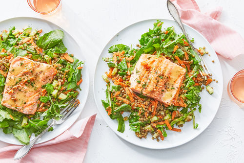 Grilled Salmon & Mustard Lentil-Arugula Salad