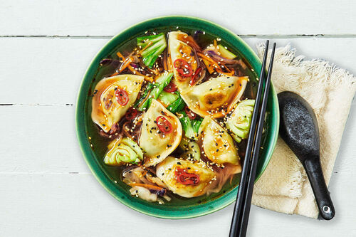 Fast Veggie-Shiitake Dumpling Soup