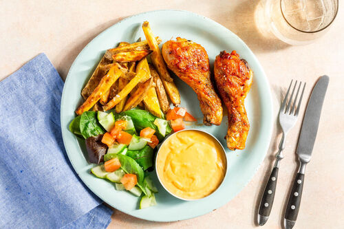 Drumsticks Buffalo-Style mit Cheddarsauce