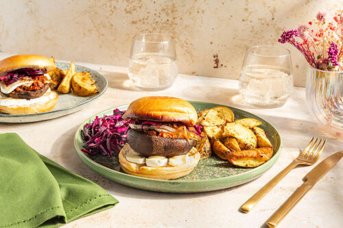 Portobelloburger met camembert en sjalot
