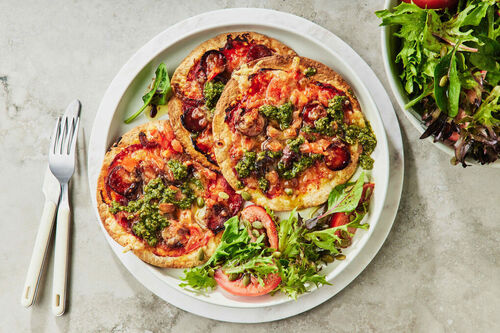 Chorizo and Pesto Pizzettes