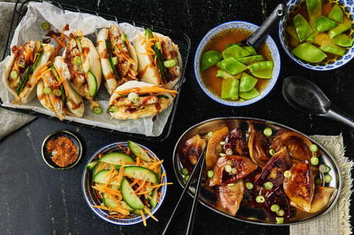 Crispy Basa Bao and Pork Dumpling Banquet