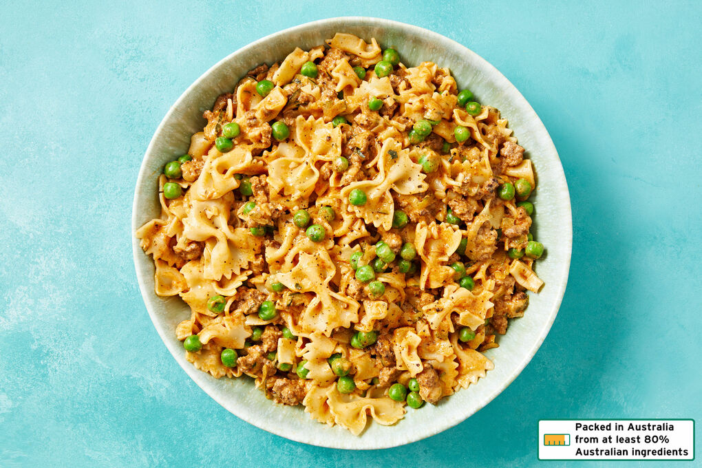 Beef and Creamy Coconut Pasta with Zucchini and Peas | Dinnerly