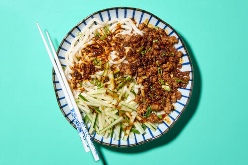 Spicy Pork Wheat Noodles with Cucumber
