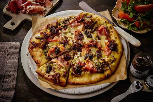 Truffled Serrano Ham and Mozzarella Pizzas