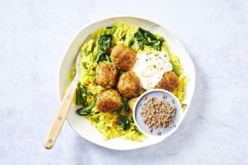 Pork Meatballs and Turmeric Rice