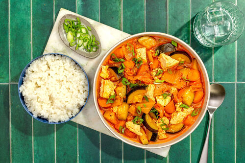 Pittige groentestoof met kimchi en tofu