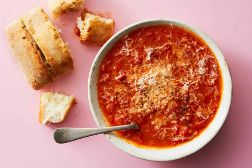 Roasted Red Pepper Soup with Garlic Bread