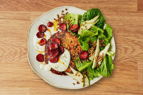 Sweet Potato Cakes and Crisp Chorizo